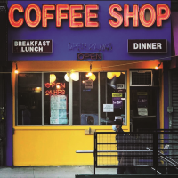 New York City coffee shop exterior.